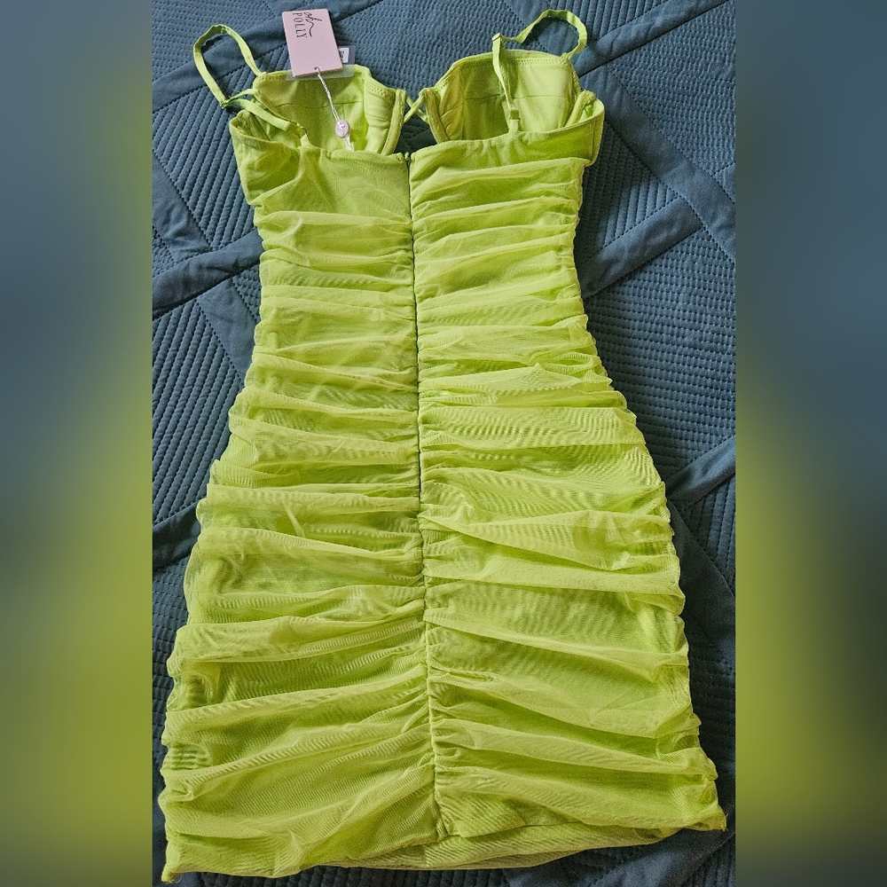 Oh Polly Lime Green Ruched Dress size 4 US - Picture 6 of 6